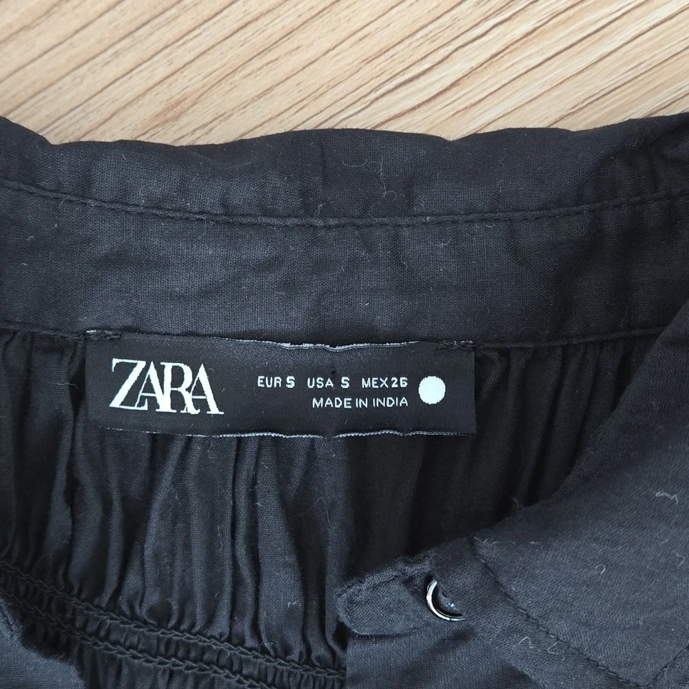 Zara Black Collared Rouched Oversized Shirt Small - Picture 3 of 7